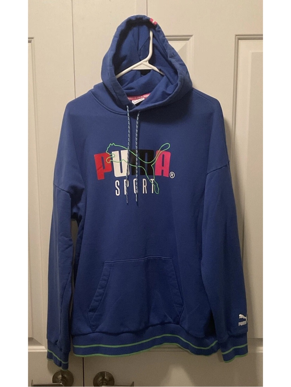 2019 PUMA Sport Hoodie 100% Cotton Multicolored Logo Blue Size L EUC